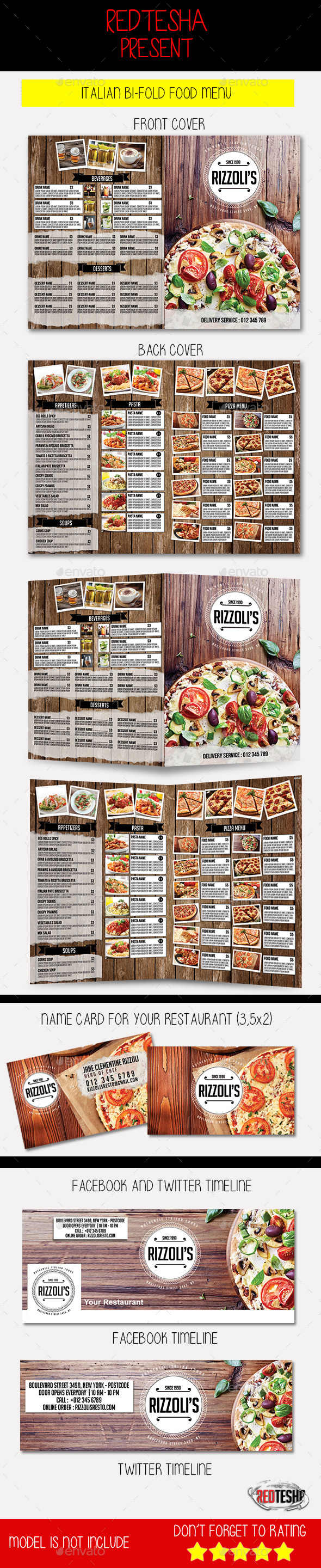 Italian Food Bi-Fold Menu - Food Menus Print Templates