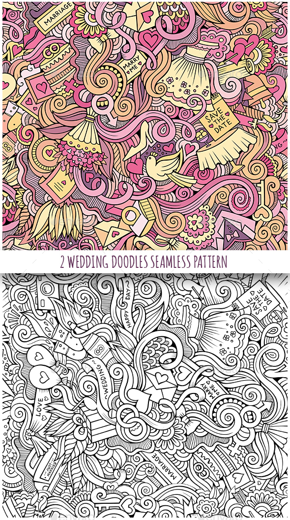 2 Wedding Doodles Seamless Patterns - Weddings Seasons/Holidays