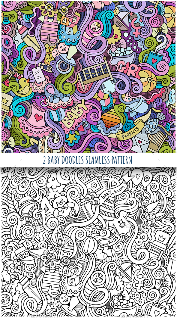 2 Baby Doodles Seamless Patterns - People Characters