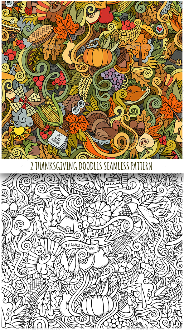 2 Thanksgiving Doodles Seamless Patterns 2 Thanksgiving Doodles Seamless Patterns