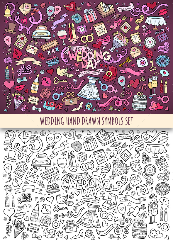 Hand Drawn Wedding Doodles Symbols - Weddings Seasons/Holidays