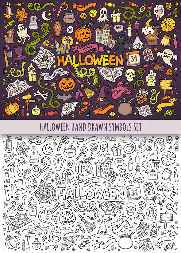 Hand Drawn Halloween Doodles Symbols - Halloween Seasons/Holidays