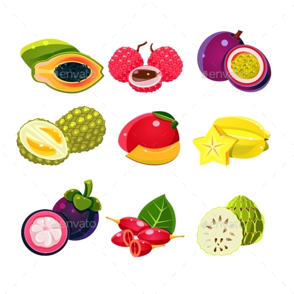 Colourful Exotic Tropical Fruits Set Colourful Exotic Tropical Fruits Set