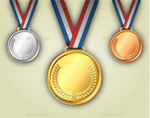 Gold Silver and Bronze Medals on Ribbons - Sports/Activity Conceptual