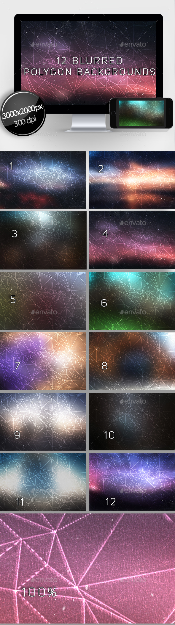 12 Blurred Polygon Backgrounds - Abstract Backgrounds