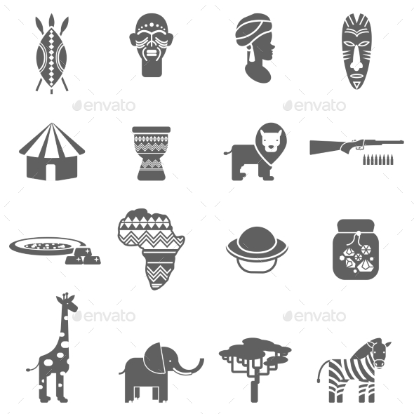 African Culture Black Icons Set by macrovector | GraphicRiver