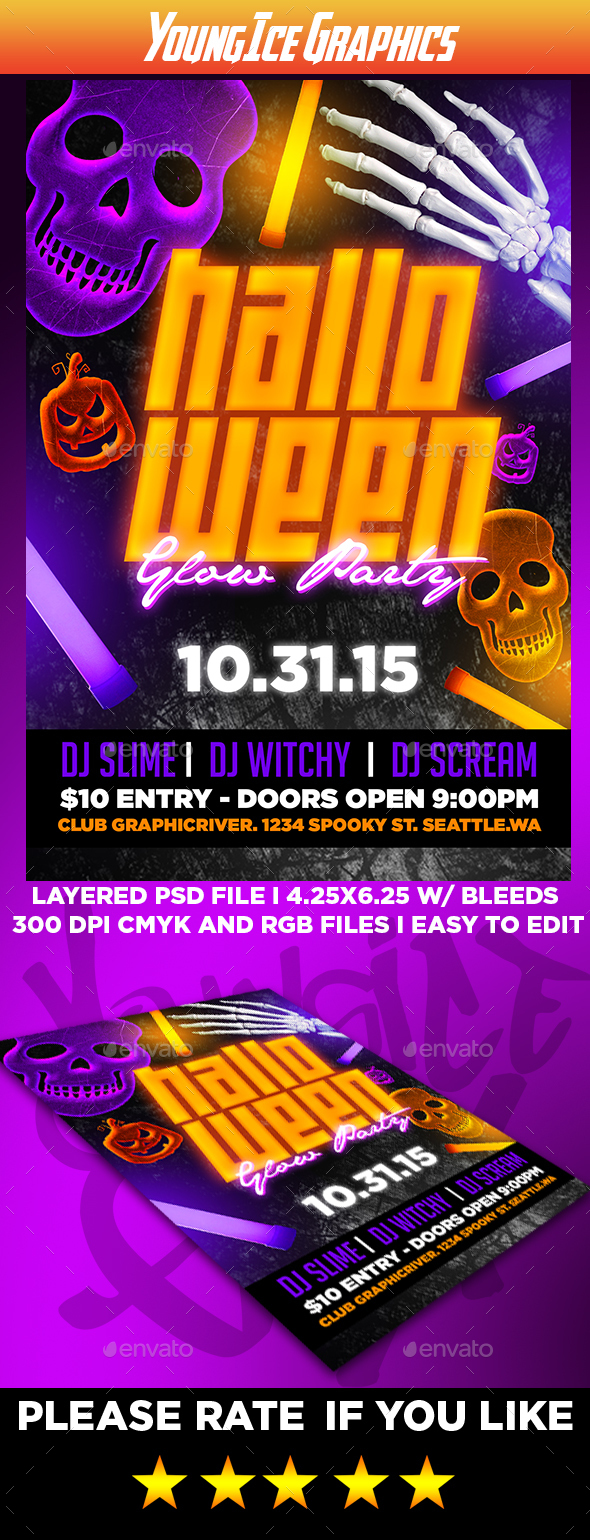 Halloween Glow Party Flyer Template Halloween Glow Party Flyer Template