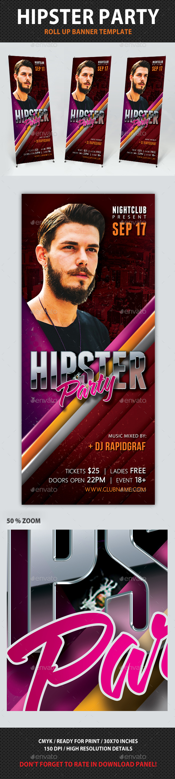 Hipster Party Roll-Up Banner - Signage Print Templates