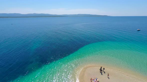 Beautiful Aerial View Of Zlatni Rat Beach In Bol On The Island Of Brac, Croatia. 2 alt