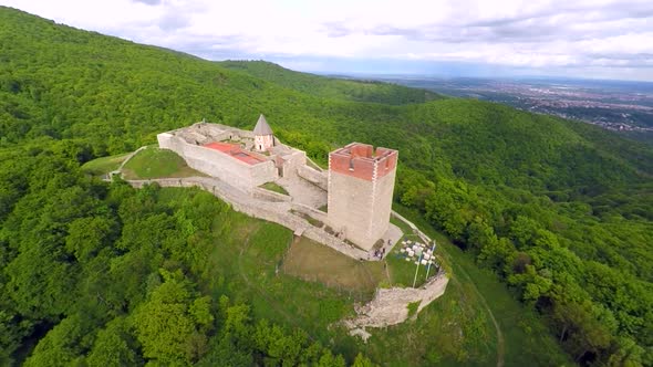 Aerial View Of Fort Medvedgrad With Mount Medvednica Forest Around It. 13 alt