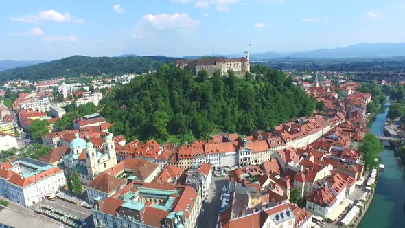 Aerial View Of Ljubljana Castle On The River Ljubljanica, Slovenia 2 alt