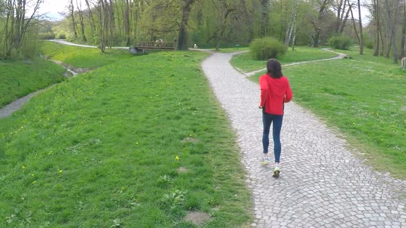Slow Motion Of Man Running Down The Pathway In Park. 1 alt