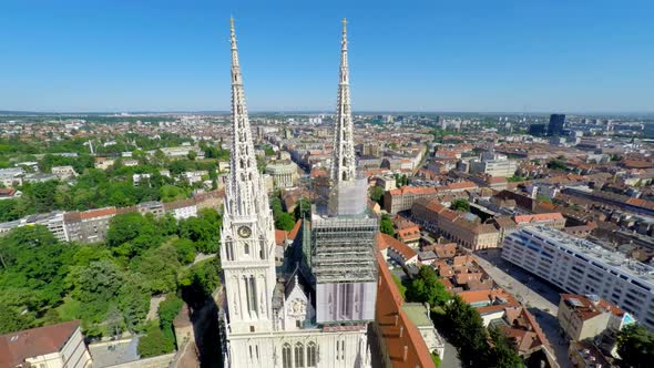 Aerial View Of Zagreb's Cathedral, With Cityscape In Background. 3 alt