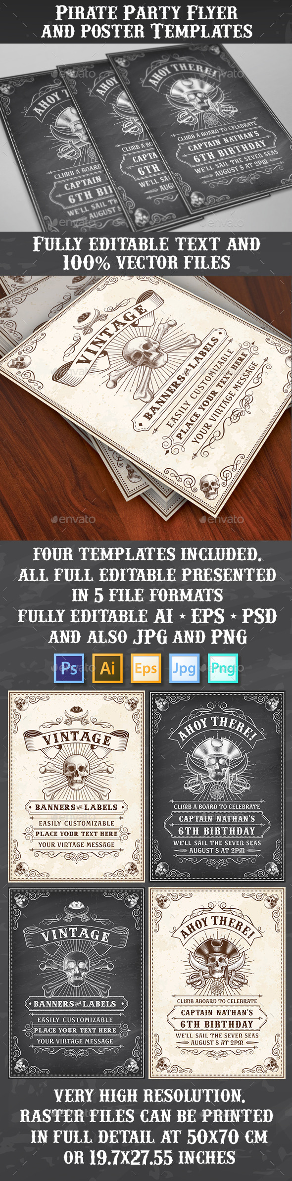 Pirate Theme Vector Flyers or Posters - Clubs & Parties Events
