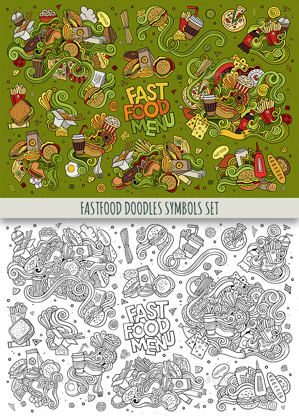 Fast Food Doodles Symbols Set - Food Objects