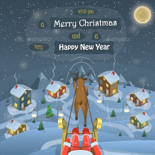 Christmas Evening Landscape Vector Illustration. - Christmas Seasons/Holidays