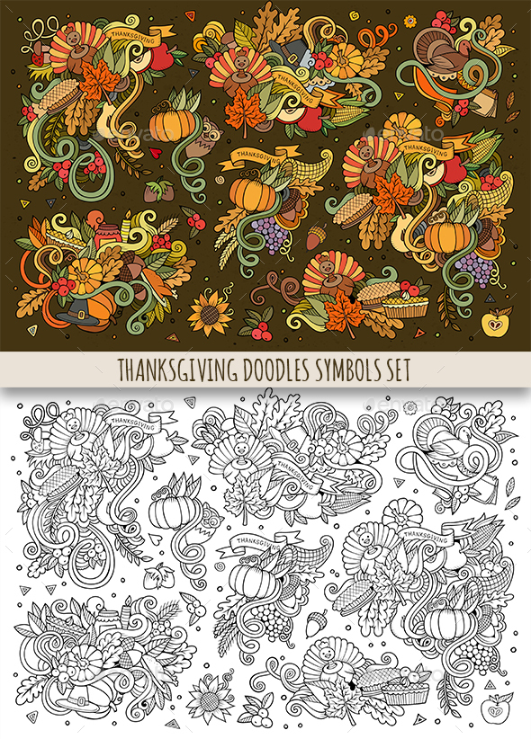 Thanksgiving Doodles Symbols Set - Seasons/Holidays Conceptual