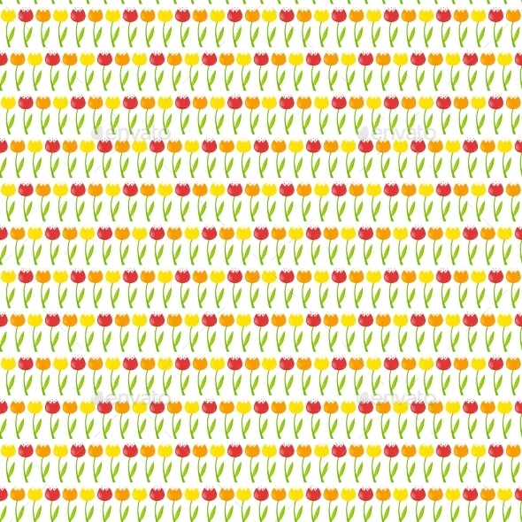 Floral Seamless Pattern Background With Tulips - Objects Vectors