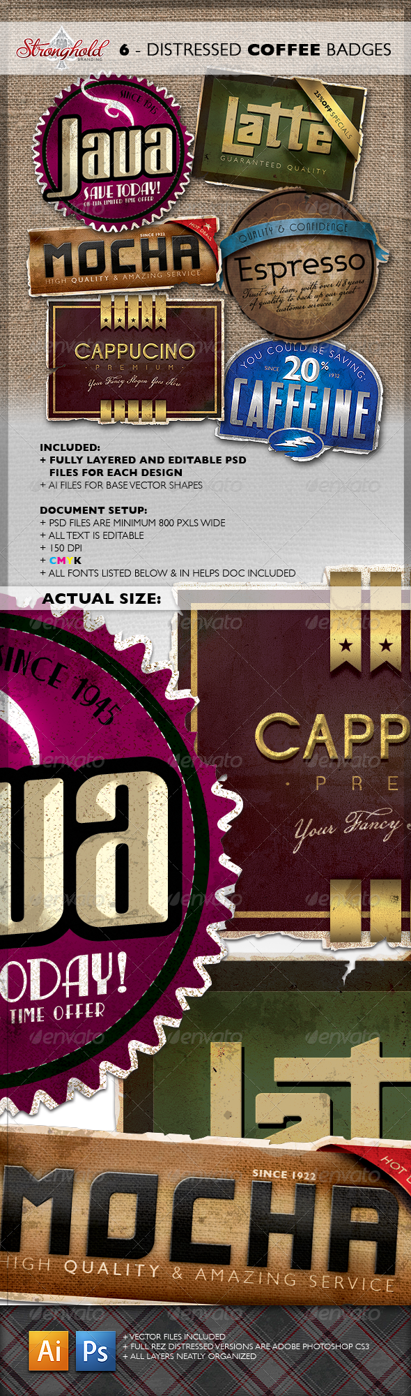 Vintage Distressed Coffee Badges - Badges & Stickers Web Elements