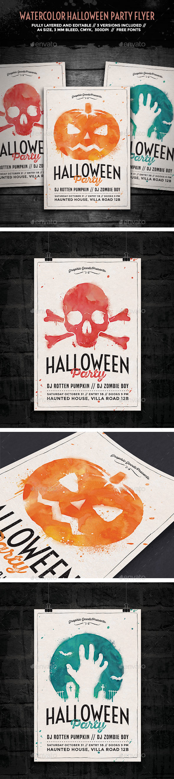 Watercolor Halloween Party Flyer - Holidays Events