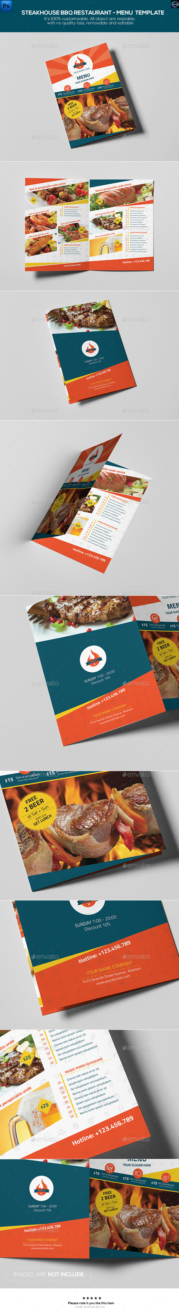 Steakhouse BBQ Restaurant - Menu Template - Food Menus Print Templates