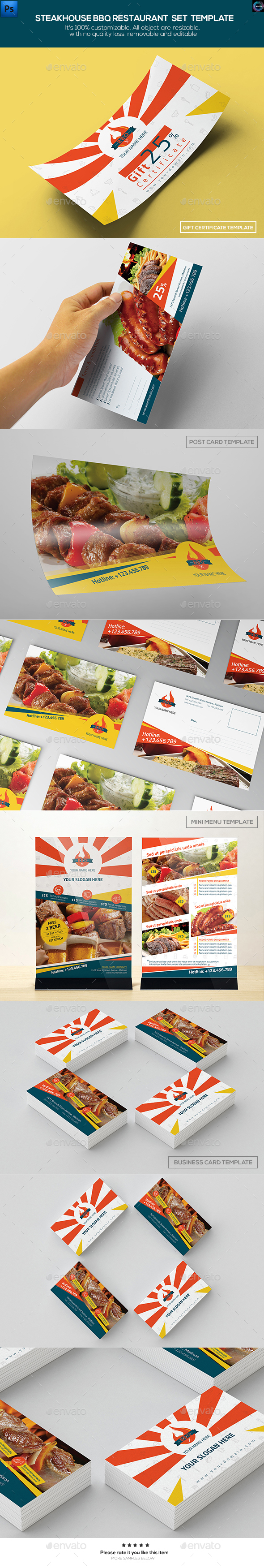 Steakhouse BBQ Restaurant - Set Template - Food Menus Print Templates