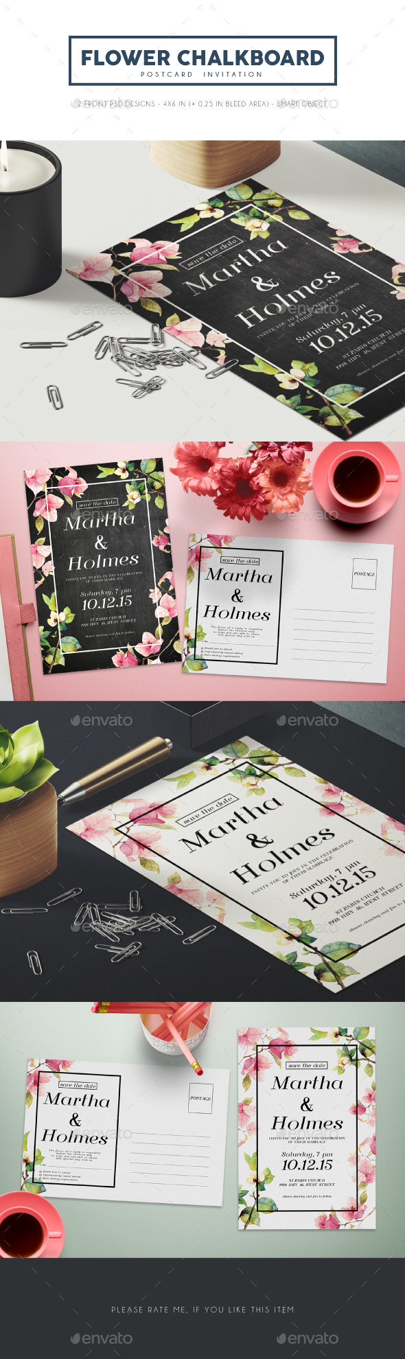 Flower Chalkboard Invitation - Weddings Cards & Invites