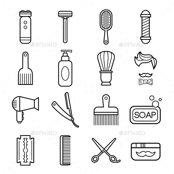 Beauty And Care Barber Shop Linear Icons Beauty And Care Barber Shop Linear Icons
