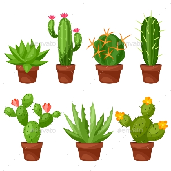 Collection of Abstract Cactuses in Flower Pot Collection of Abstract Cactuses in Flower Pot