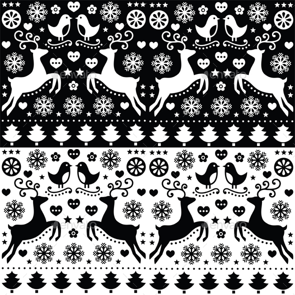 Christmas Seamless Monochrome Pattern - Patterns Decorative
