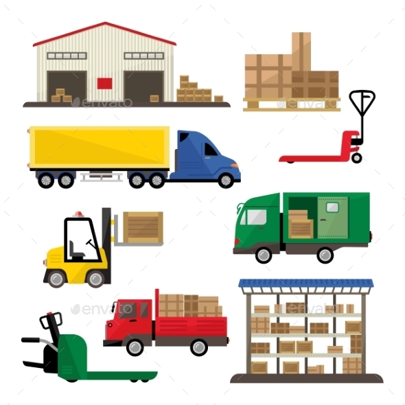 Warehouse Transportation and Delivery Icons Flat Warehouse Transportation and Delivery Icons Flat
