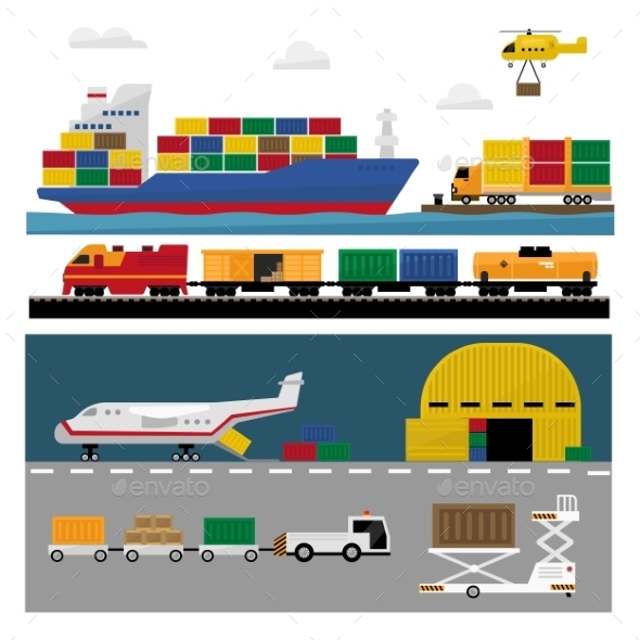 Transportation and Shipping Icons Flat Set Transportation and Shipping Icons Flat Set