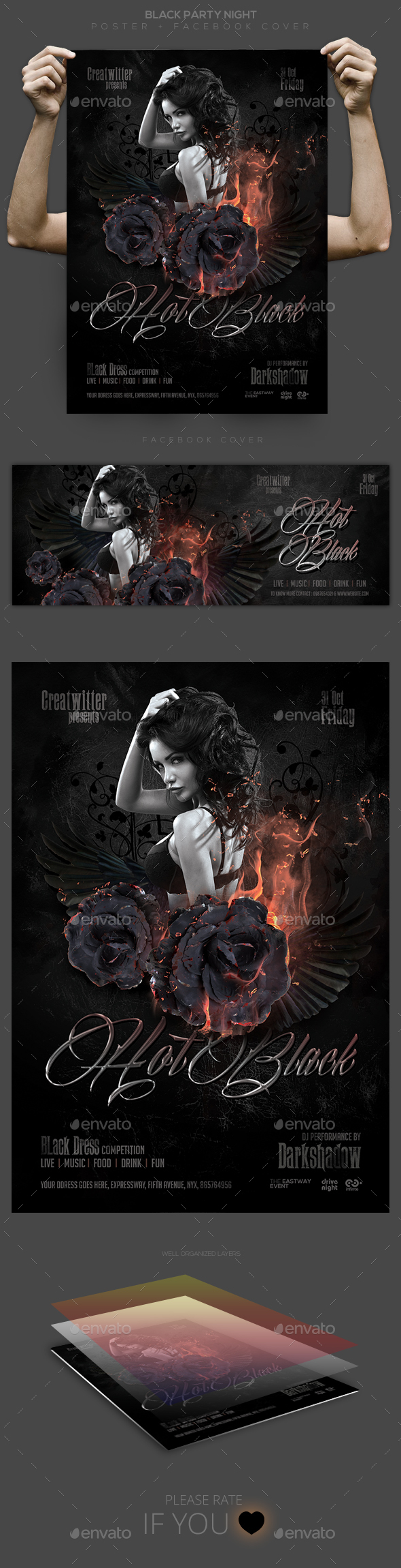 Black Party Flyer / Poster / Facebook Cover - Clubs & Parties Events