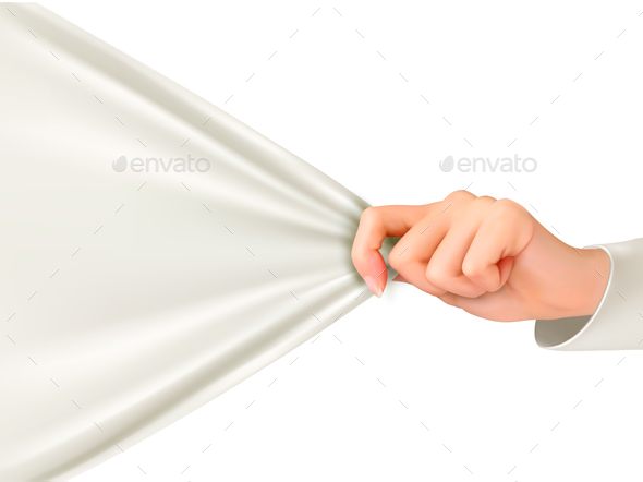 Hand Tugging a White Cloth with Space for Text - Borders Decorative