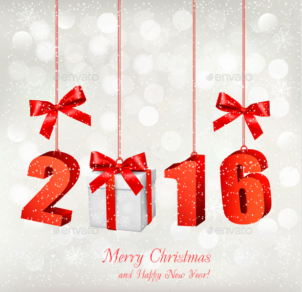 2016 New Years Background with Gift - New Year Seasons/Holidays