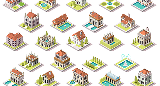 3D Buildings Isolated Items Game Insight Collection