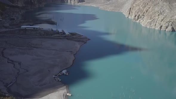Drone shot over Attabad lake, revealing mountain view, Hunza Valley, Pakistan Aerial View Of Attabad alt