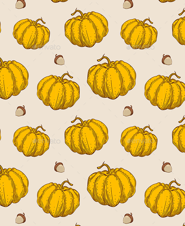 Seamless Pattern with Orange Pumpkin - Patterns Decorative