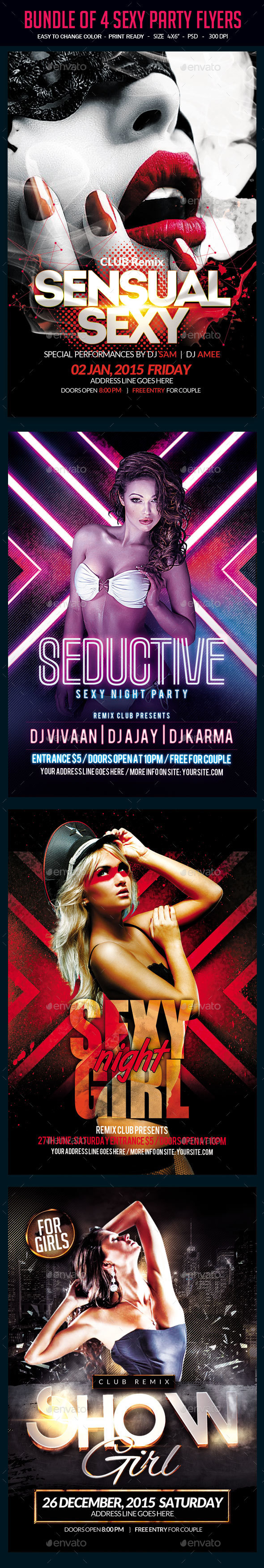 Bundle of 4 Sexy Party Flyers - Clubs & Parties Events