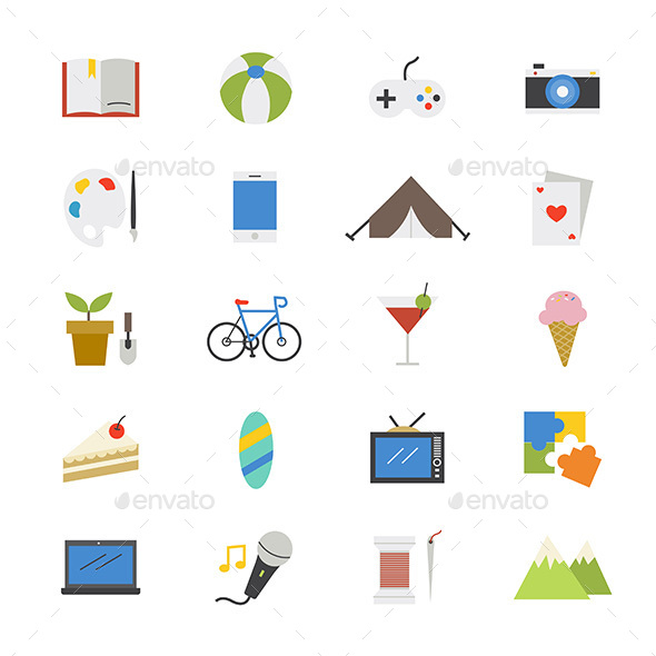 Hobbies and Activities Flat Icons Color Hobbies and Activities Flat Icons Color