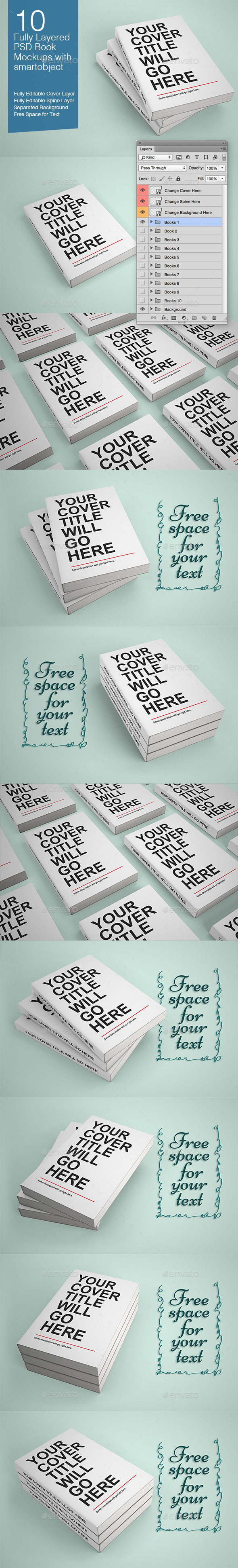 Book Mock-ups - 10 Poses - Books Print