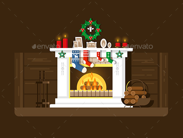 Christmas Fireplace - Christmas Seasons/Holidays