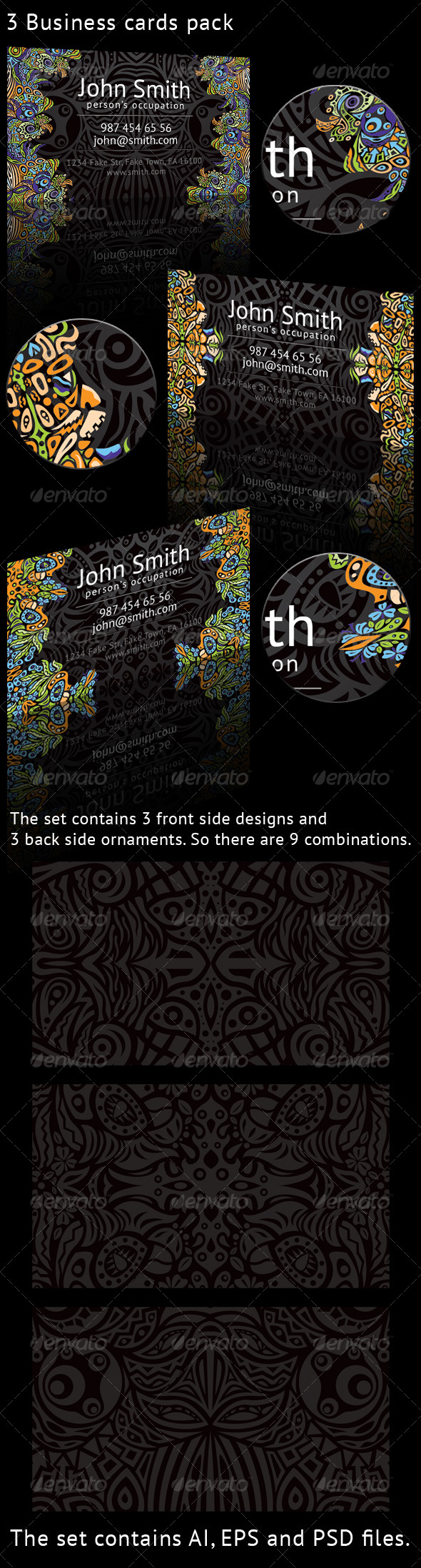 Psychedelic Ornament 3 Business Cards Pack - Creative Business Cards