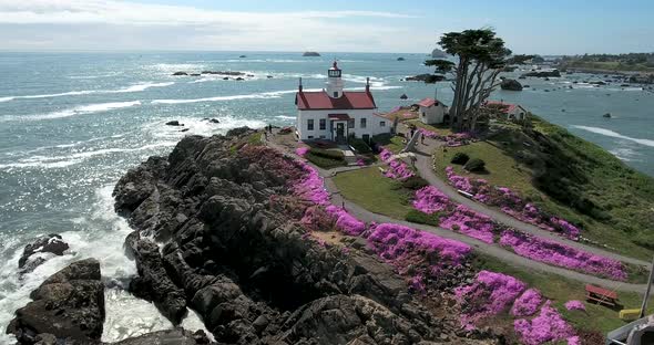 Flying around lighthouse at Crescent City, CA