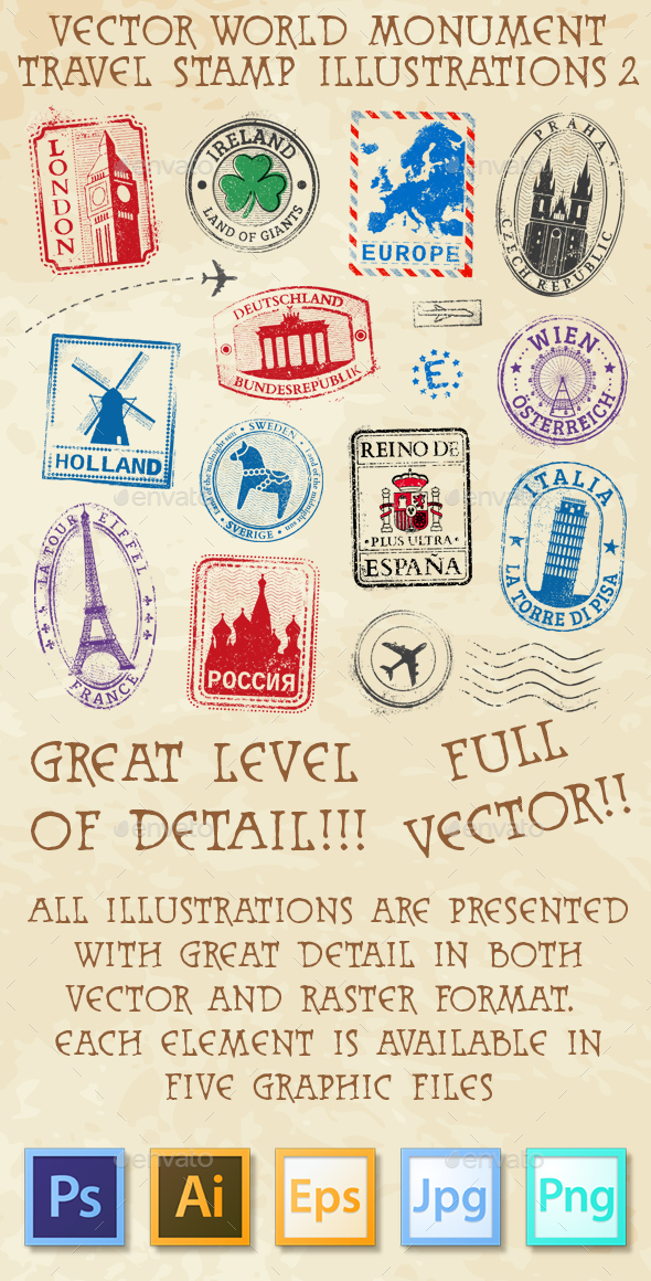 Monument Vector Travel Stamps 2 Europe - Travel Conceptual