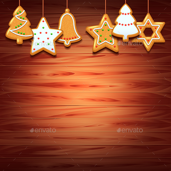 Christmas Cookies on Wood Background - Christmas Seasons/Holidays