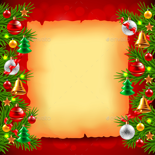 Christmas Tree Branches, Paper and Red Background - Christmas Seasons/Holidays