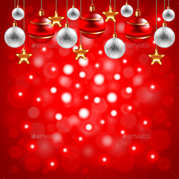 Christmas Balls on Red Background - Christmas Seasons/Holidays