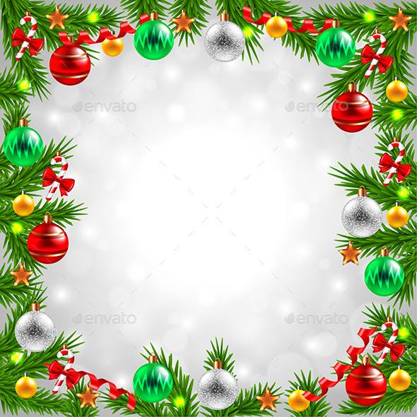 Christmas Tree Branches around the Snowy Background - Christmas Seasons/Holidays