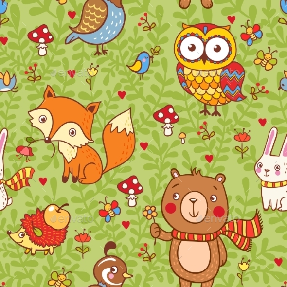 Cute Seamless Pattern With Forest Animals